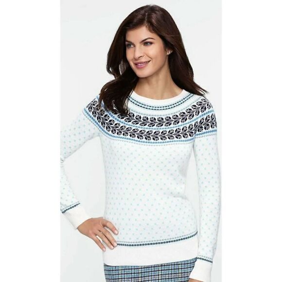 TALBOTS SZ L TULIP NORDIC FAIR ISLE LAMBSWOOL Blend IVORY SWEATER - Picture 1 of 9